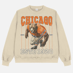 Retro heavyweight beige and orange vintage Chicago Bears heavyweight football fan crewneck sweatshirt