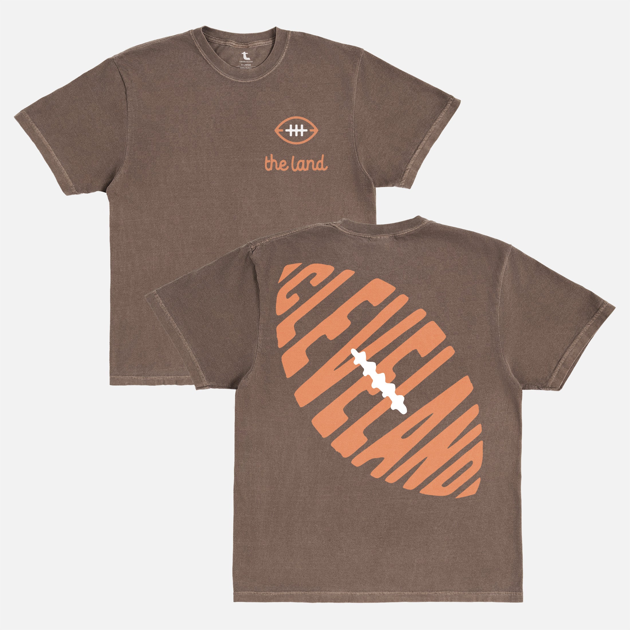 Retro faded brown Comfort Colors Cleveland Browns football t-shirt with vintage custom Cleveland football logo and front and back print