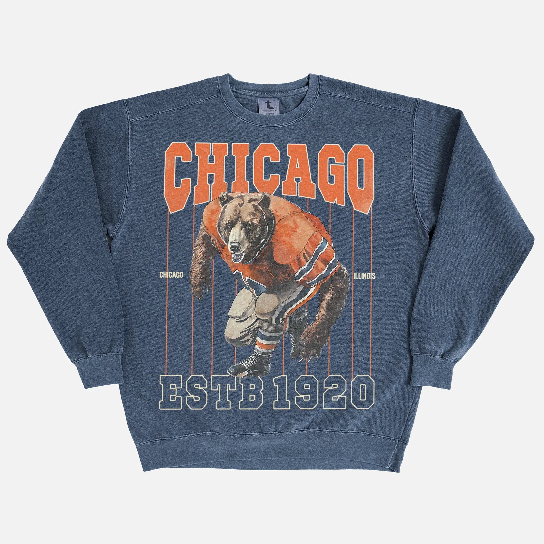 Retro heavyweight Comfort Colors faded navy and orange Chicago Bears heavyweight football fan crewneck sweatshirt
