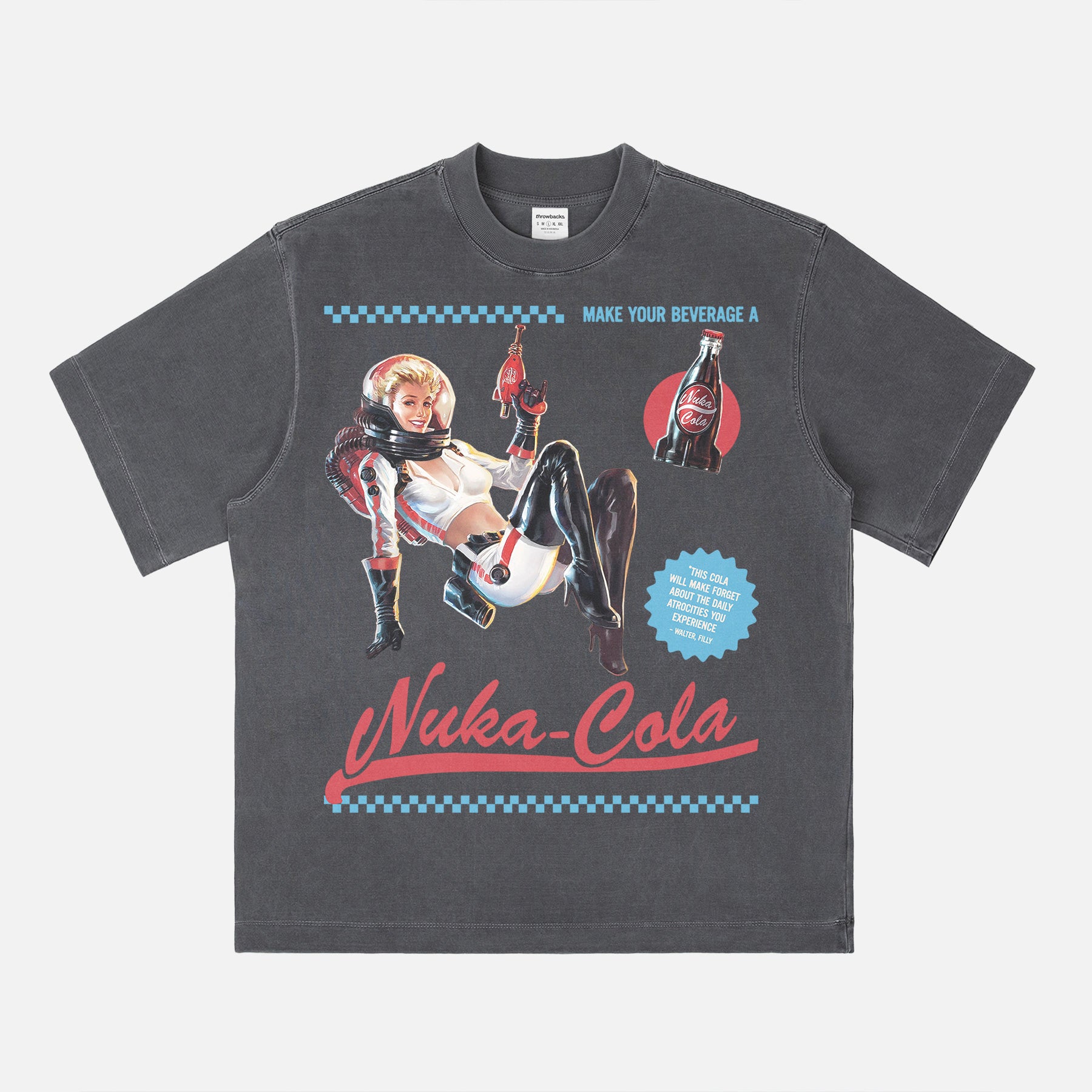Retro Nuka Cola Space Girl Graphic T-Shirt, Fallout video game TV Show fan shirt in black