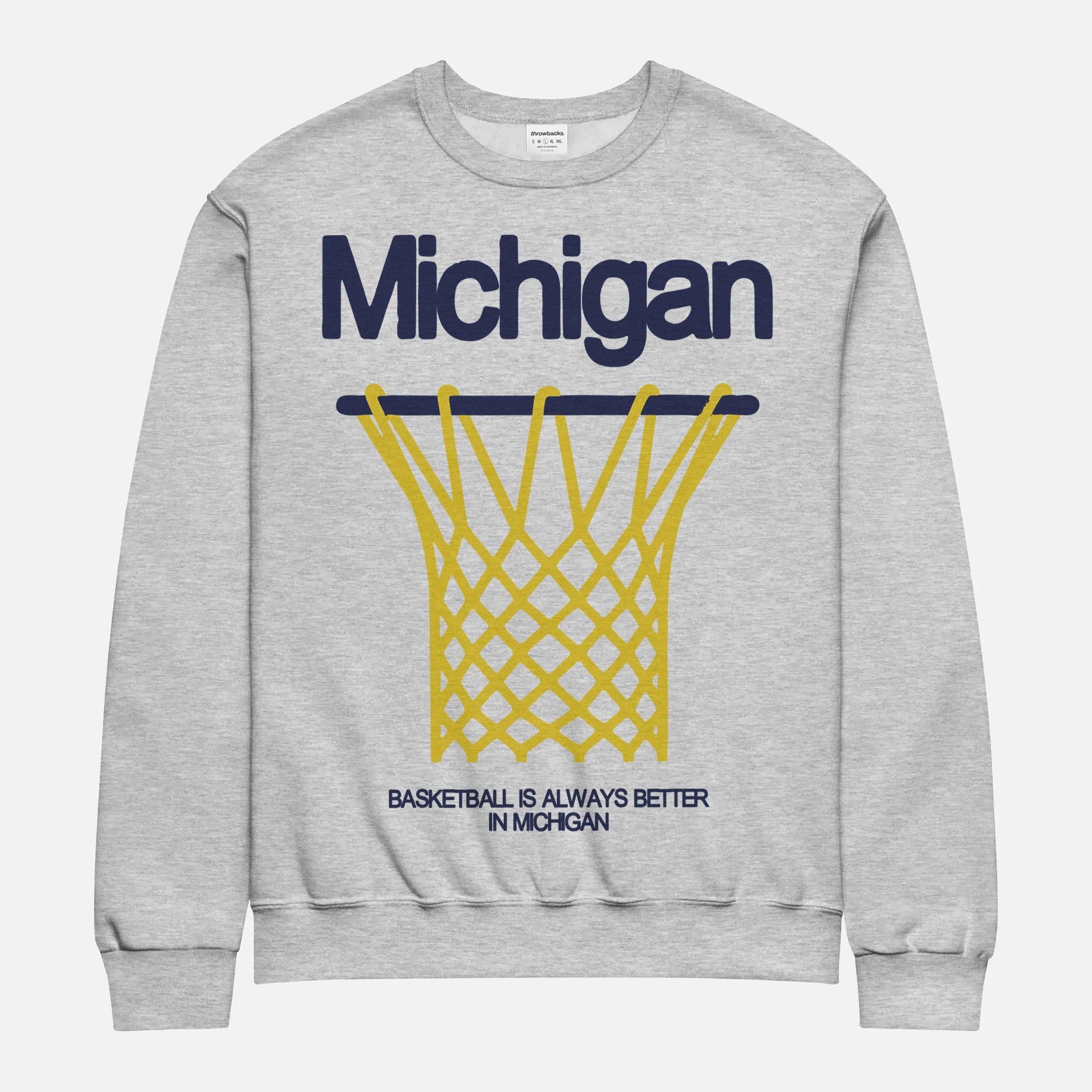 University of Michigan Wolverines basketball streetwear crewneck sweatshirt in athletic grey