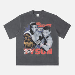 Faded black Mike Tyson bootleg streetwear graphic tee, vintage Iron Mike tyson t-shirt