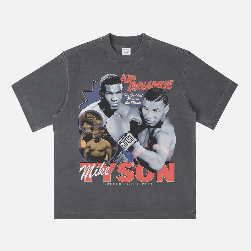 Faded black Mike Tyson bootleg streetwear graphic tee, vintage Iron Mike tyson t-shirt