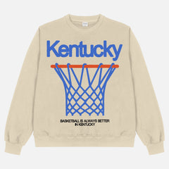 Old school University of Kentucky Wildcats streetwear basketball crewneck in heavyweight beige crewneck for men and women for sale at Throwbacks