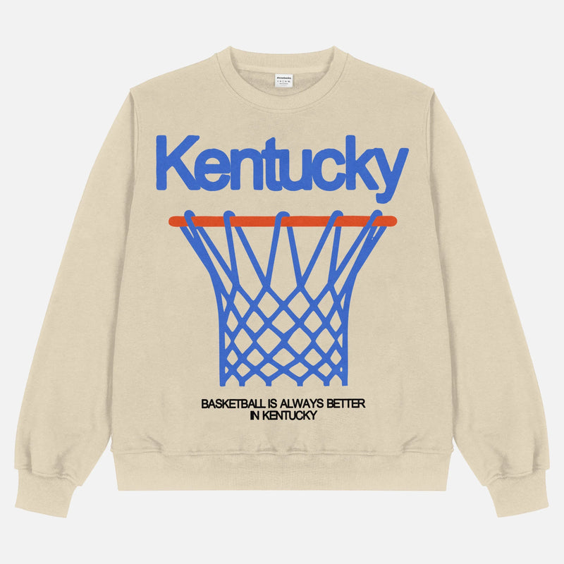 Old school University of Kentucky Wildcats streetwear basketball crewneck in heavyweight beige crewneck for men and women for sale at Throwbacks