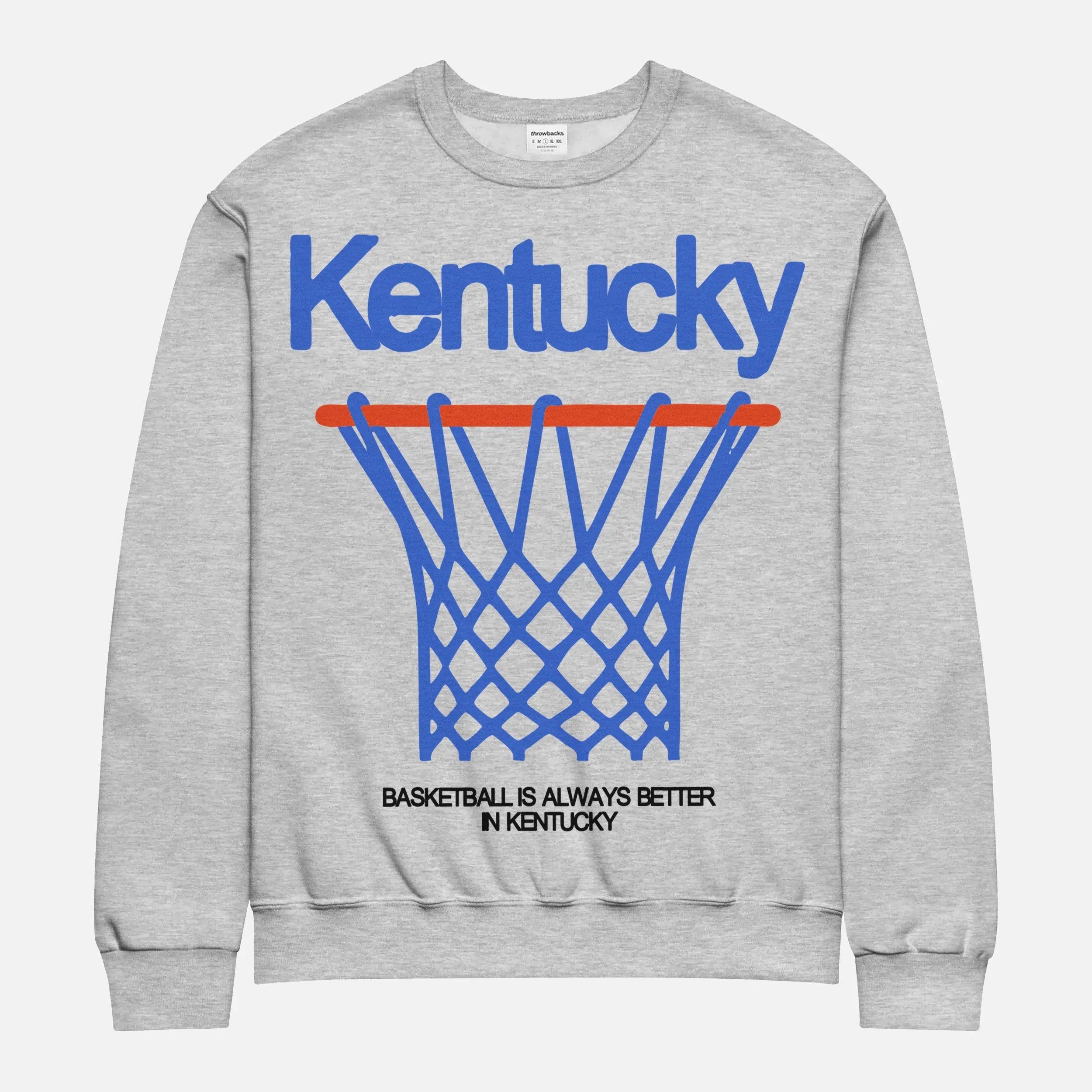 Vintage heather grey University of Kentucky Wildcats streetwear basketball sweatshirt with full front print for men and women for sale at Throwbacks