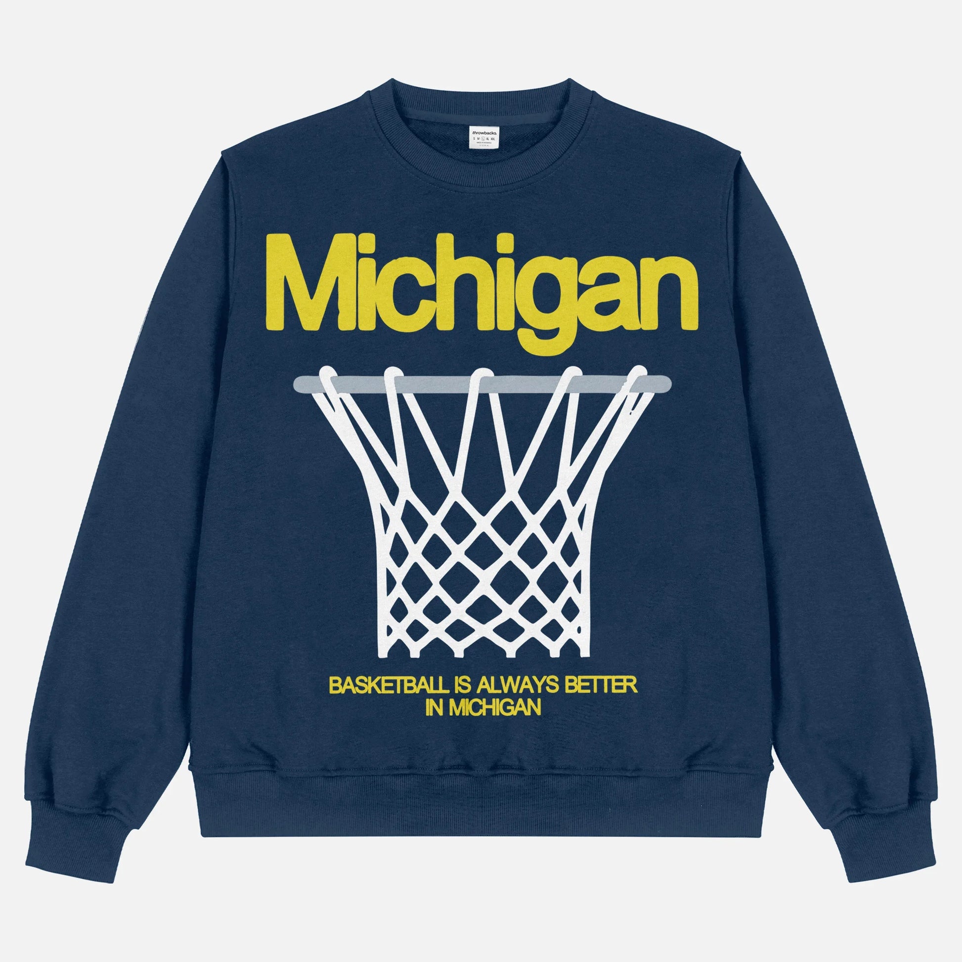 University of Michigan Wolverines  heavyweight basketball streetwear crewneck sweatshirt in navy and maize yellow