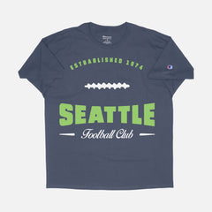 Retro Seattle Seahawks football fan graphic tee, vintage navy blue and lime green seattle football tailgate game day shirt