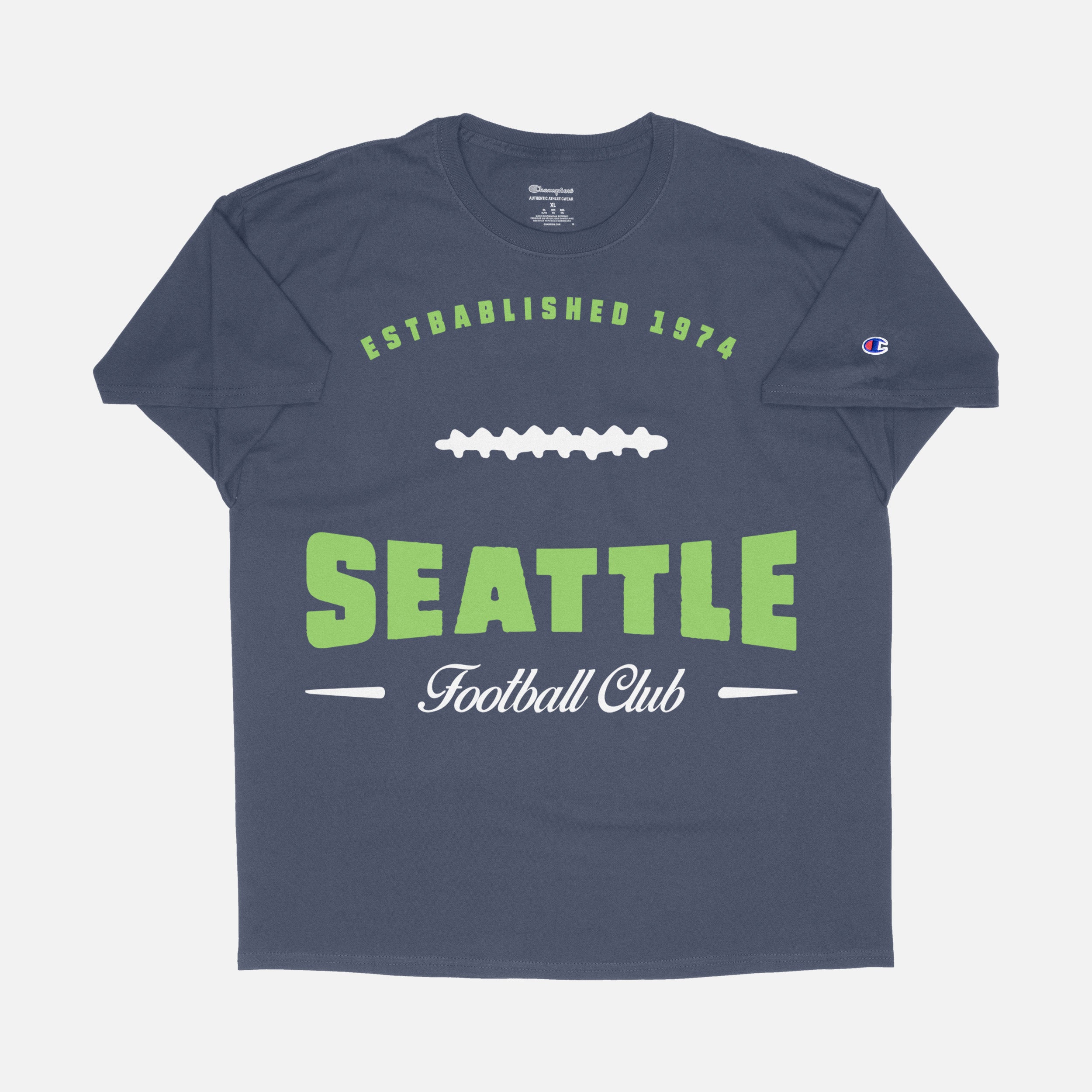 Retro Seattle Seahawks football fan graphic tee, vintage navy blue and lime green seattle football tailgate game day shirt