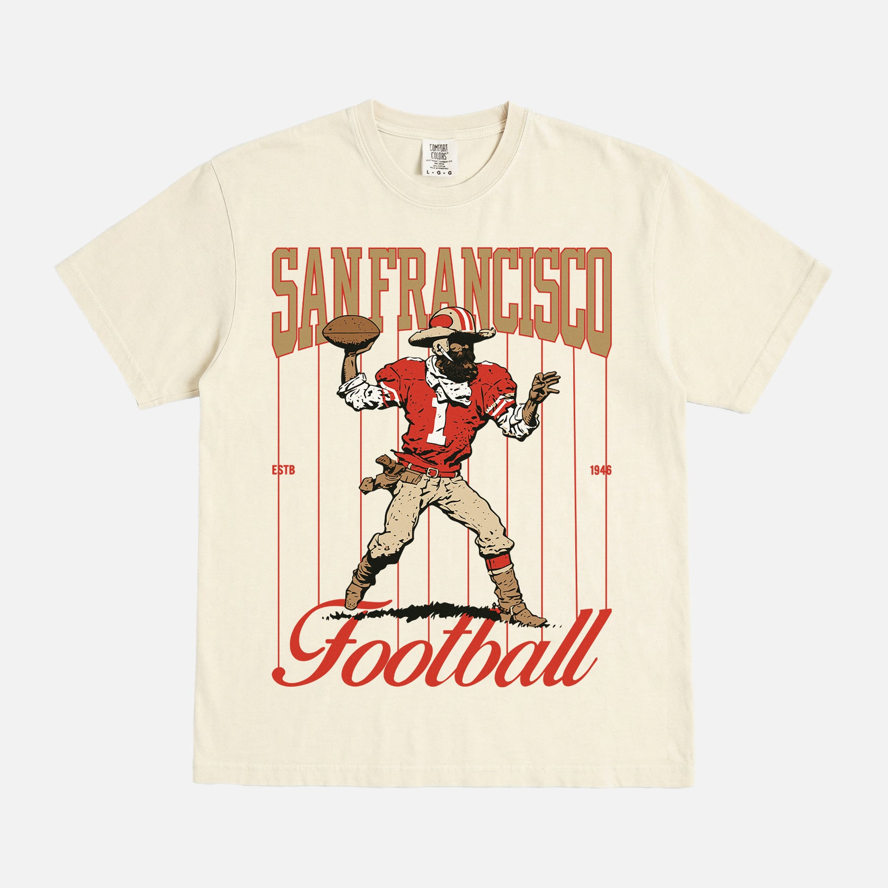 Vintage San Francisco 49ers NFL football graphic t-shirt with niners mascot on a unisex comfort colors tee