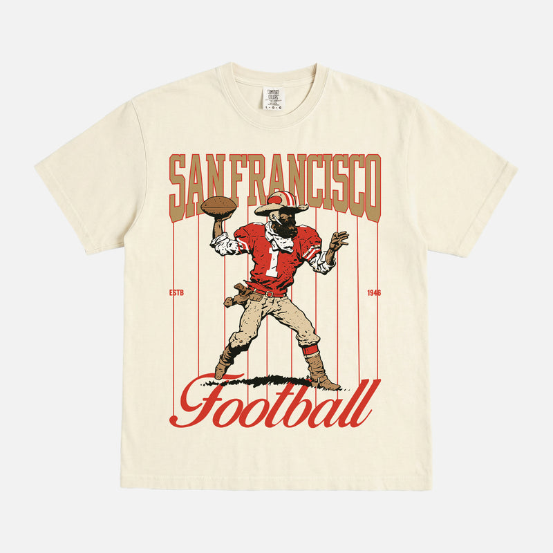 Vintage San Francisco 49ers NFL football graphic t-shirt with niners mascot on a unisex comfort colors tee