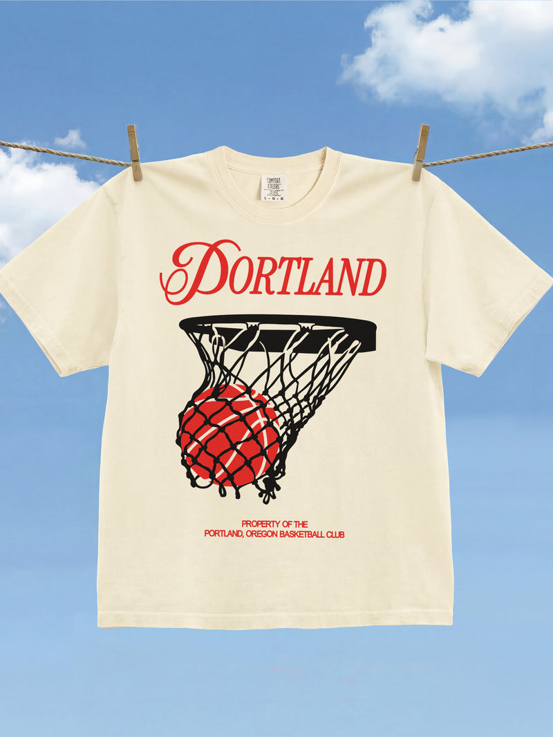 Off White Portland Trailblazers Comfort Colors t-shirt with streetwear graphics and vintage jersey text