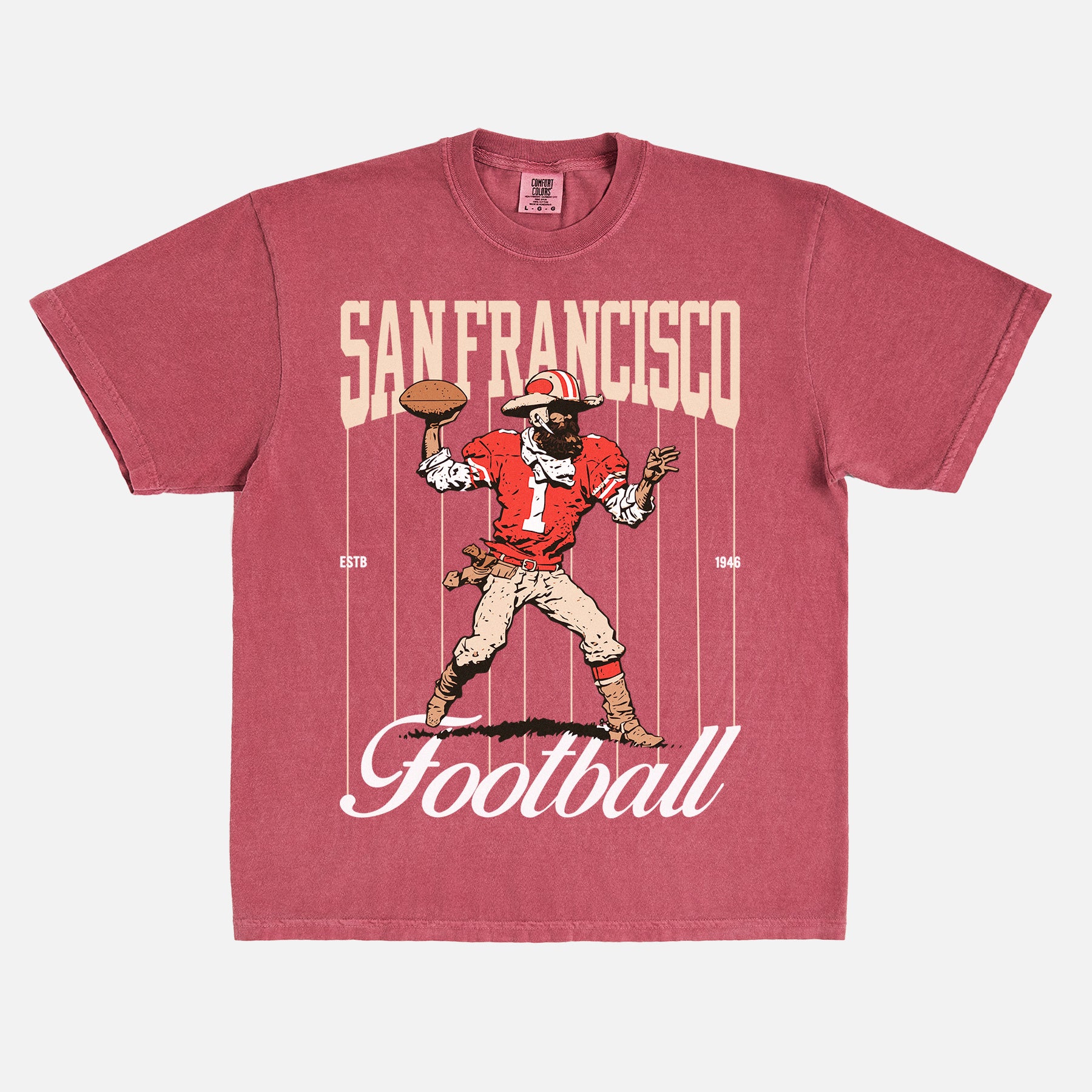Vintage San Francisco 49ers NFL football graphic t-shirt with niners mascot on a unisex comfort colors tee