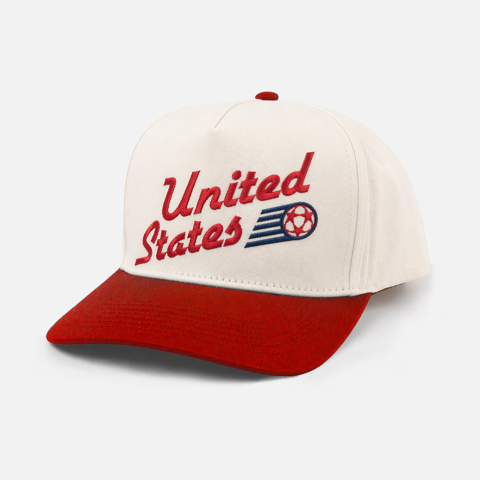 retro US soccer team world cup snapback hat, beige and red United States soccer team embroidered logo cap