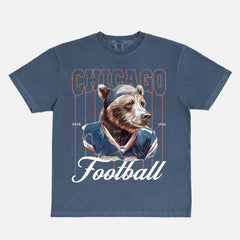Washed Navy Chicago Bears comfort colors graphic tee with bear mascot and pinstripes on a unisex comfort colors t-shirt