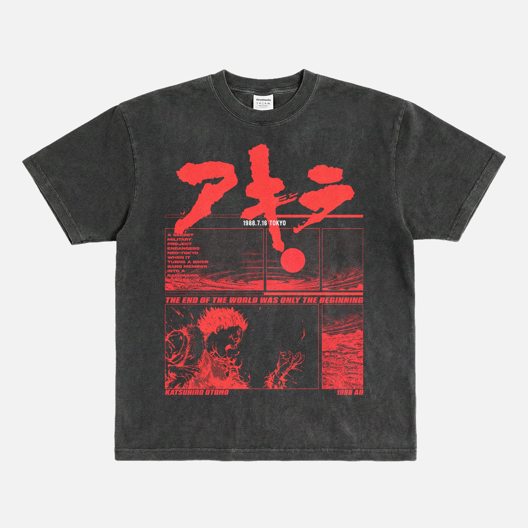 Akira graphic tee, grunge 80's manga anime faded black oversized heavyweight t-shirt