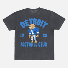 Detroit Lions nfl football t-shirt with throwback design and mascot art on an washed black comfort colors graphic tee