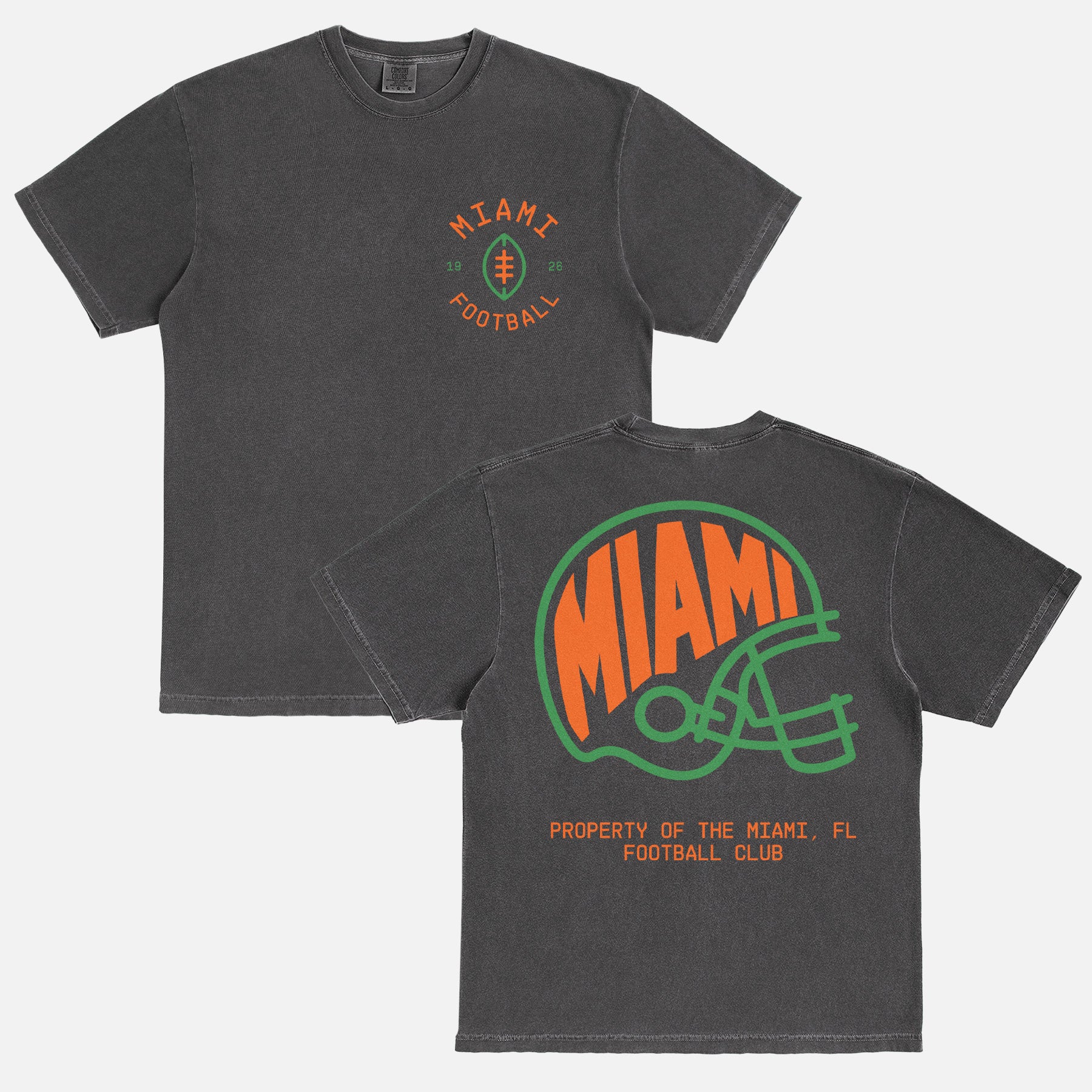 unisex faded black miami hurricanes college football graphic t-shirt with custom logo and oversized back print