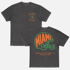 unisex faded black miami hurricanes college football graphic t-shirt with custom logo and oversized back print