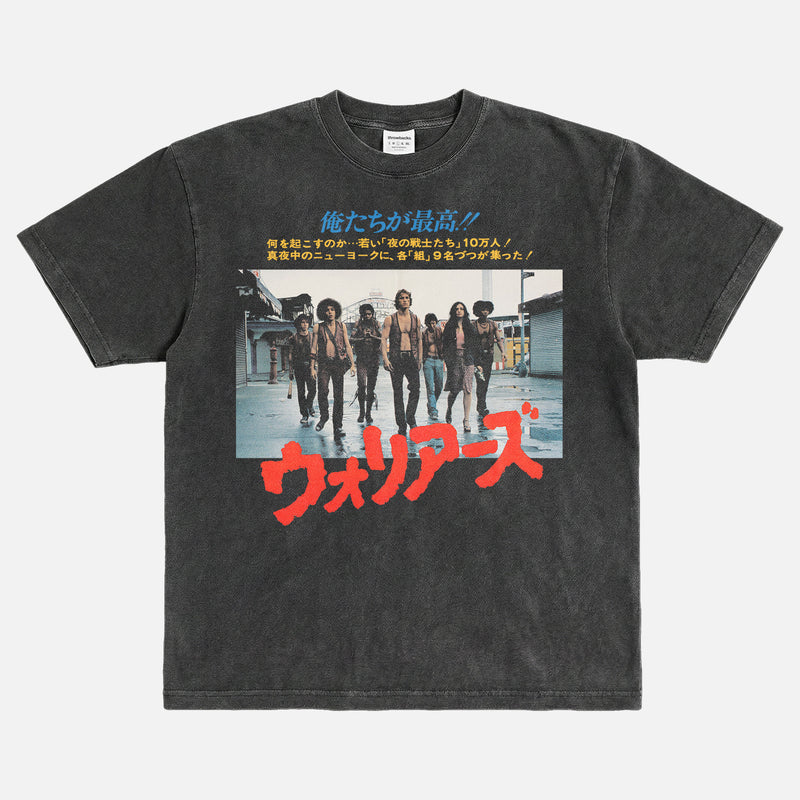 The Warriors Movie Graphic Tee Shirt, Grunge Japanese Movie poster Warriors Coney Island T-shirt in Faded black