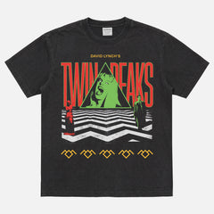 Washed black Twin Peaks graphic tee shirt for david lynch and fire walk with me movie and tv show fans