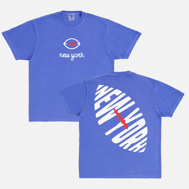 Vintage Comfort Colors faded blue New York Giants graphic t-shirt with custom NY football logo and oversized front and back print