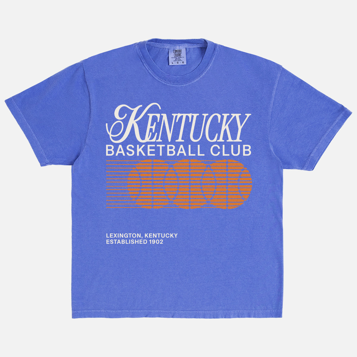 80s 90s Kentucky Wildcats t-shirt with throwback University of Kentucky college basketball graphic on a washed blue comfort colors tee