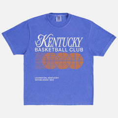 80s 90s Kentucky Wildcats t-shirt with throwback University of Kentucky college basketball graphic on a washed blue comfort colors tee