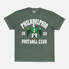Philadelphia eagles nfl streetwear graphic tee with throwback eagle mascot on a faded green t-shirt