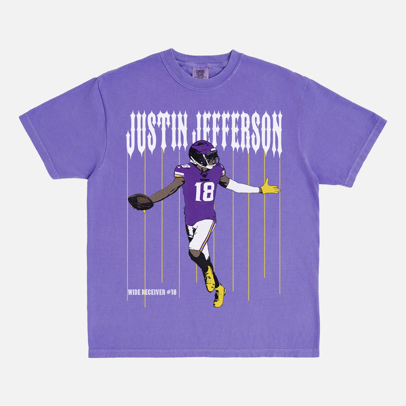 Faded Purple Justin Jefferson Bootleg Minnesota Vikings Graphic Tee Shirt