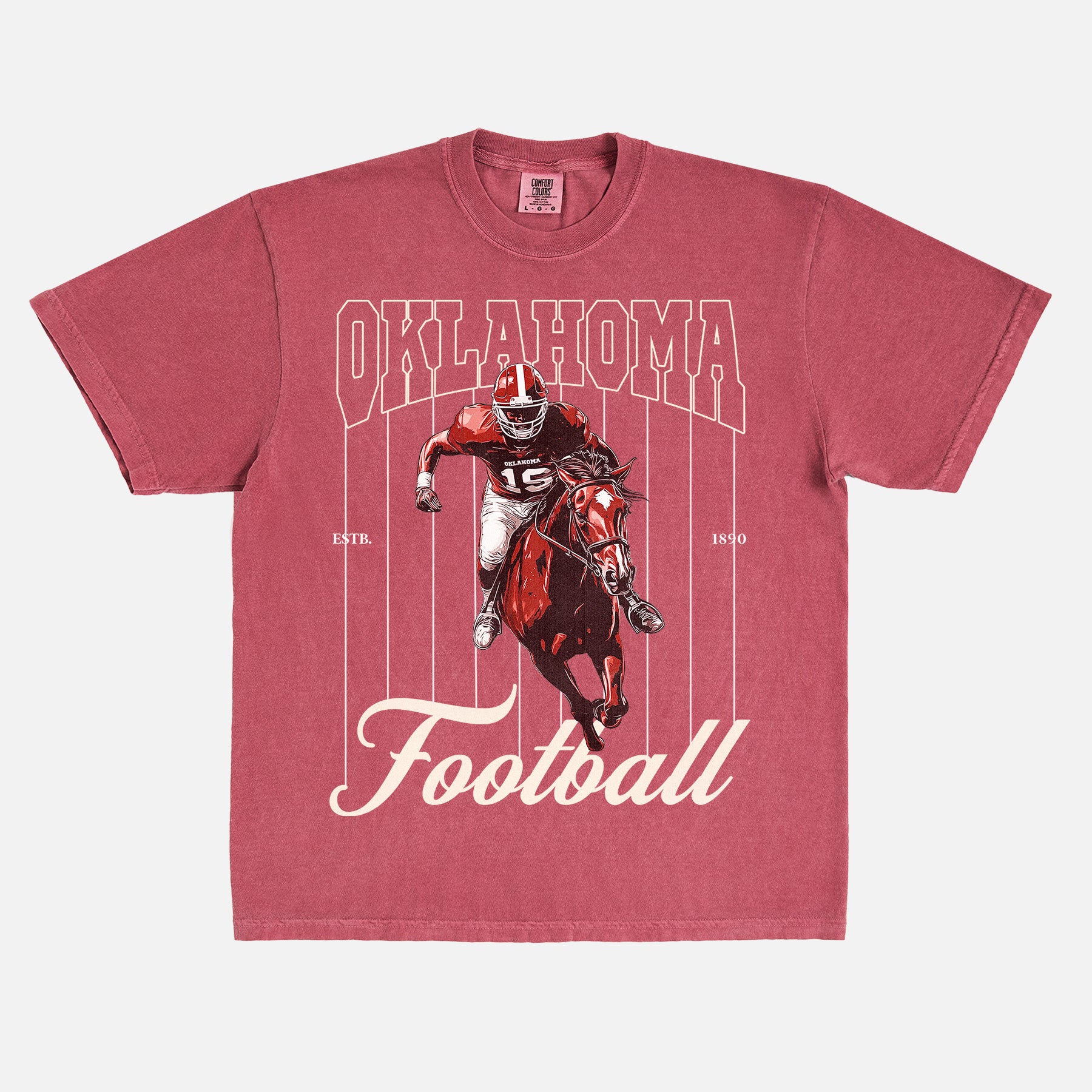 Vintage Oklahoma Sooners college football t-shirt with retro mascot pinstripes graphic on comfort colors graphic tee