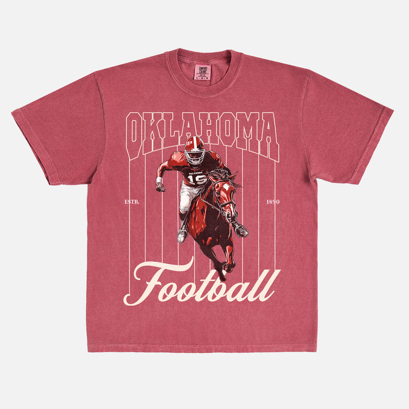 Vintage Oklahoma Sooners college football t-shirt with retro mascot pinstripes graphic on comfort colors graphic tee