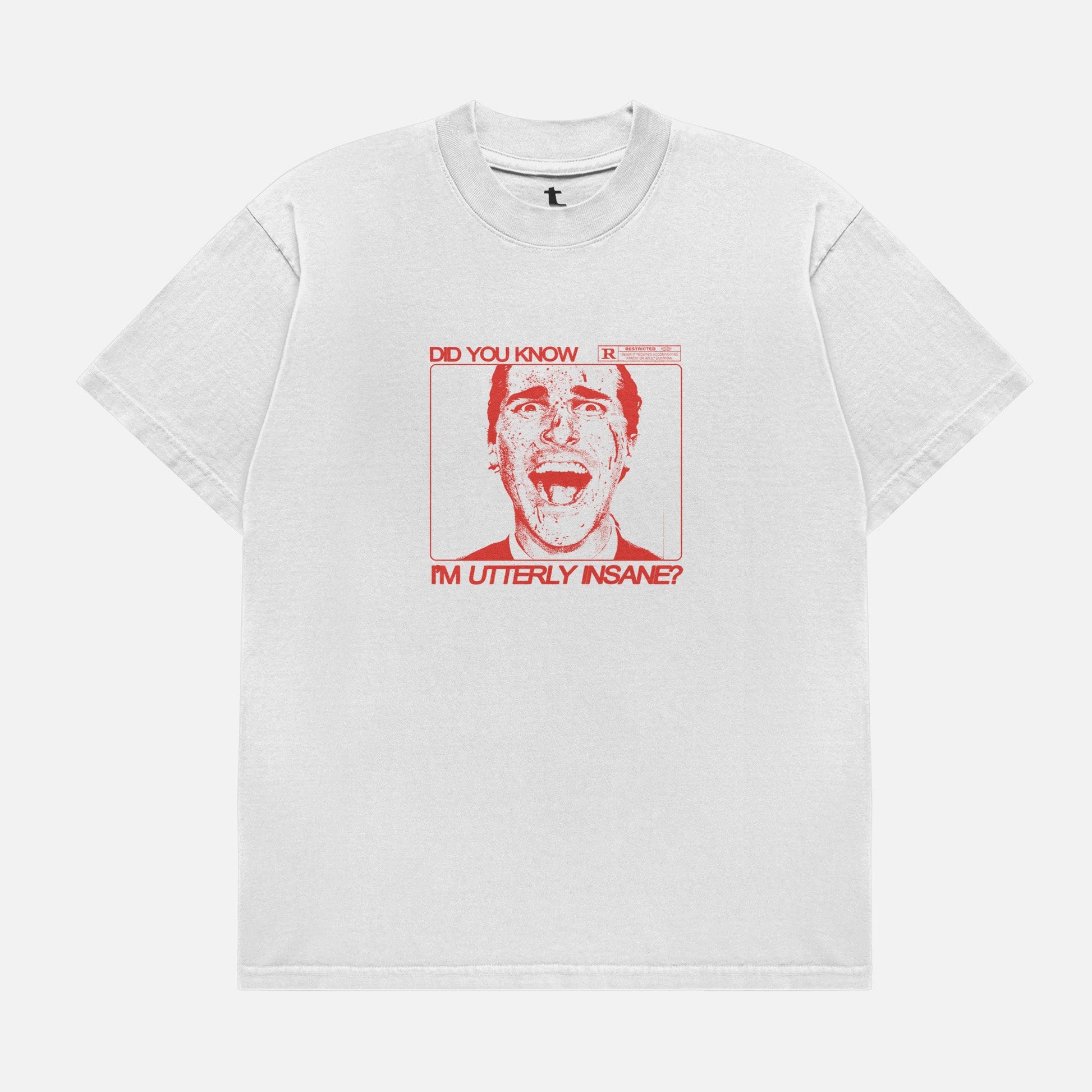 American Psycho Movie t-shirt, heavyweight drop shoulder Patrick Bateman grunge art graphic tee in light white and red