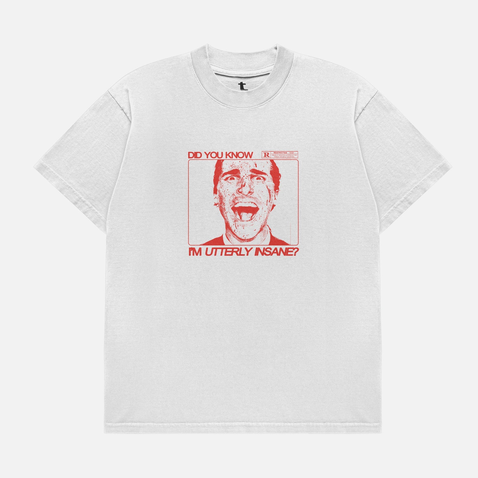 American Psycho Movie t-shirt, heavyweight drop shoulder Patrick Bateman grunge art graphic tee in light white and red