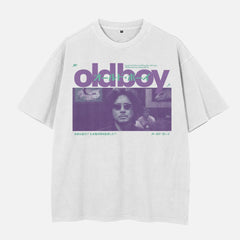 Oldboy 2003 Movie t-shirt, y2K style korean movie white purple and teal graphic tee 