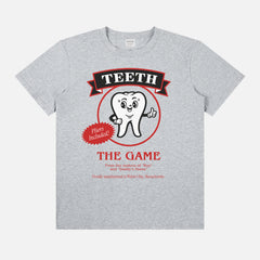Funny Widow's Bay TV Show t-shirt with Teeth Pliers board game logo on a unisex grey graphic tee