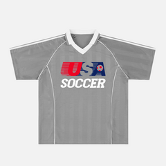 Vintage grey silver Y2K US Soccer team jersey with collar
